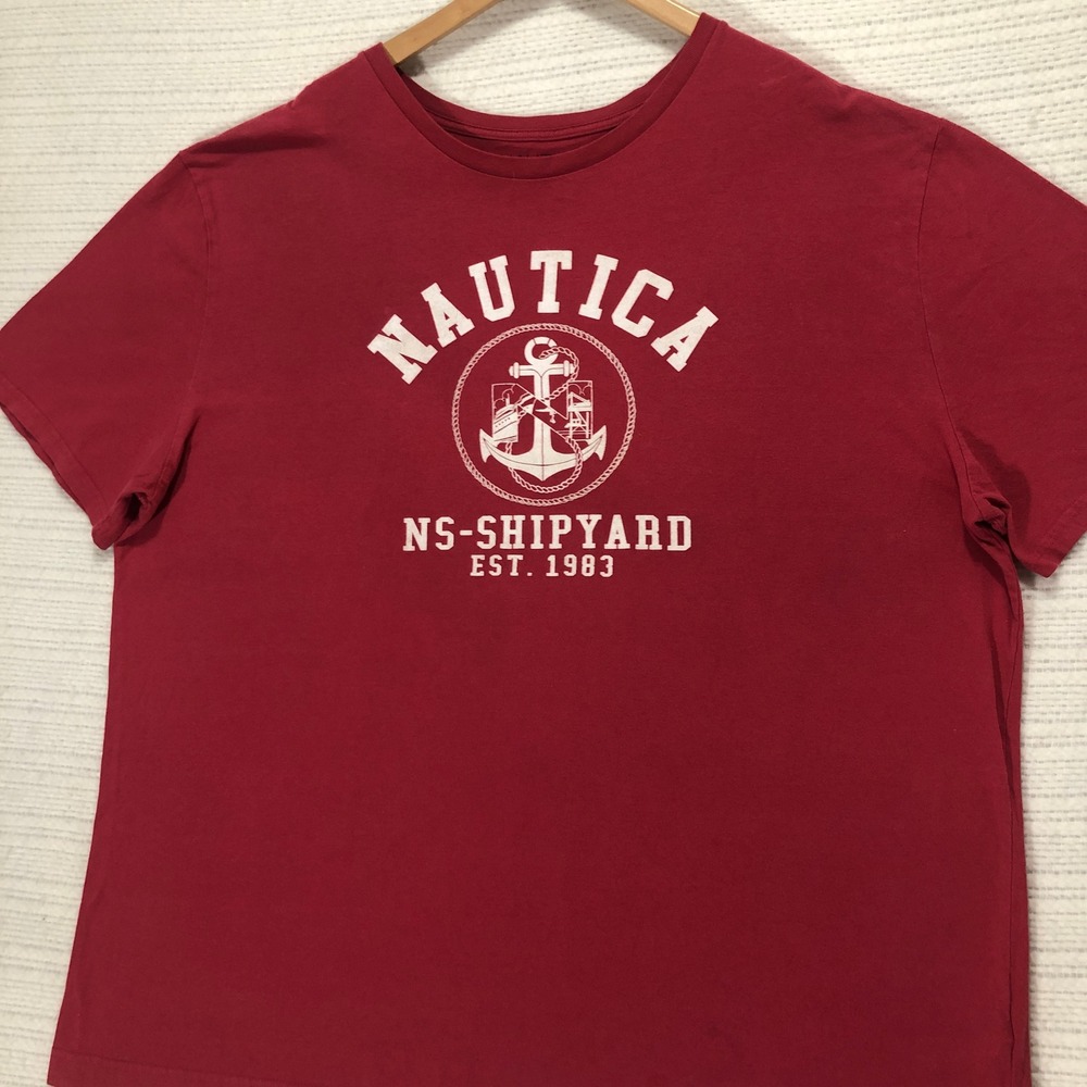 Nautica Graphic T-Shirt NS-Shipyard Logo Crew Neck Short Sleeve Red XXXL